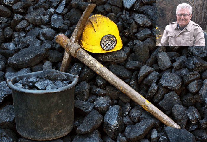 Miners hat and bucket of coal